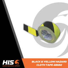 BLACK & YELLOW HAZARD CLOTH TAPE 48MM